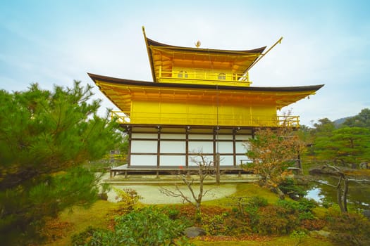 The famous Golden Pavilion in Kinkakuji temple in Kyoto, Japan.