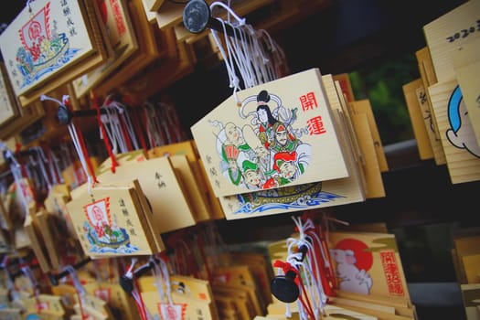 Kyoto, Japan - December 17, 2019 : Japanese culture tags in Kinkakuji temple in Tokyo, Japan.