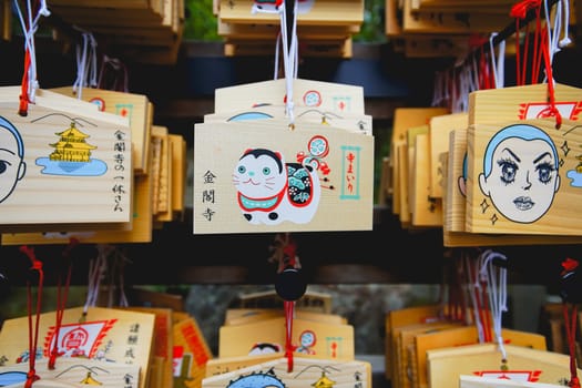 Kyoto, Japan - December 17, 2019 : Japanese culture tags in Kinkakuji temple in Tokyo, Japan.