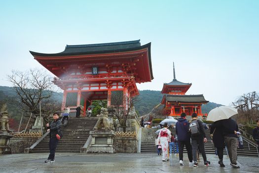 Kyoto, Japan - December 17, 2019 : Beautiful scene in Kiyomizu-dera Temple, Kyoto, Japan.