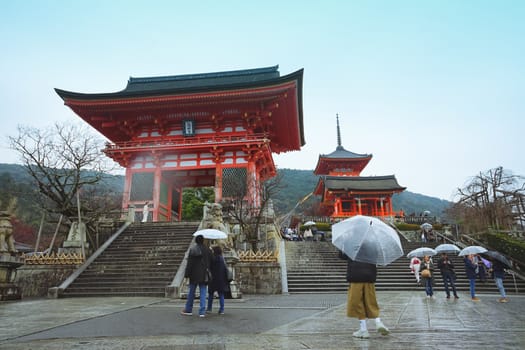 Kyoto, Japan - December 17, 2019 : Beautiful scene in Kiyomizu-dera Temple, Kyoto, Japan.