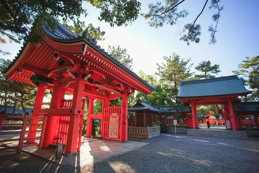 Osaka, Japan - December 15, 2019 : Beatiful scene of Sumiyoshi Taisha Shrine, this is the famous travel destinations of Osaka city.