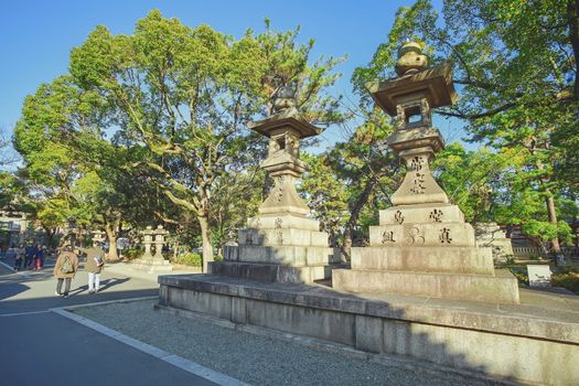 Osaka, Japan - December 15, 2019 : Beatiful scene of Sumiyoshi Taisha Shrine, this is the famous travel destinations of Osaka city.