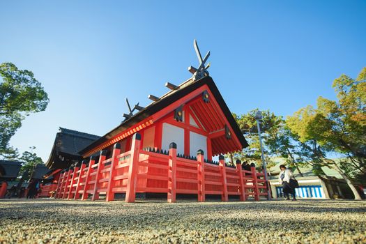 Osaka, Japan - December 15, 2019 : Beatiful scene of Sumiyoshi Taisha Shrine, this is the famous travel destinations of Osaka city.