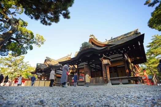 Osaka, Japan - December 15, 2019 : Beatiful scene of Sumiyoshi Taisha Shrine, this is the famous travel destinations of Osaka city.