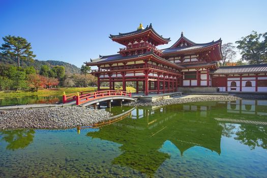 The famous Phoenix Hall or Hoodo Hall in Byodoin(Byodo-in) temple in Uji City, Kyoto, Japan.