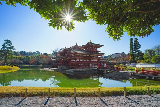 The famous Phoenix Hall or Hoodo Hall in Byodoin(Byodo-in) temple in Uji City, Kyoto, Japan.