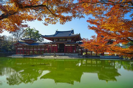 The famous Phoenix Hall or Hoodo Hall in Byodoin(Byodo-in) temple in Uji City, Kyoto, Japan.