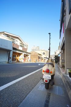 Uji, Japan - December 16, 2019 : Peaceful scene of downtown close to Uji JR Station in Uji city, Kyoto, Japan.