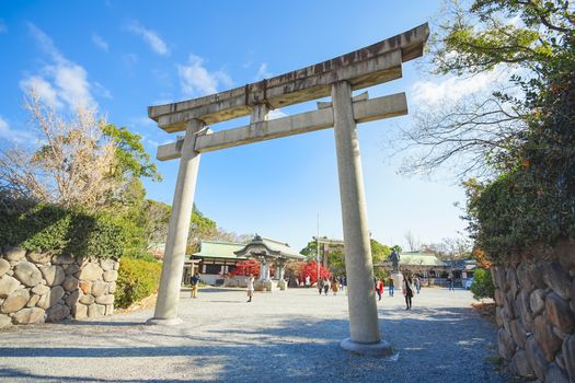 Osaka, Japan - December 15, 2019 : Beautiful scene in the park of Osaka Castle in Osaka City, Japan.