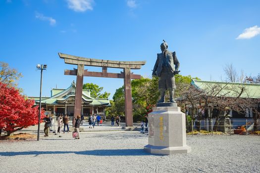 Osaka, Japan - December 15, 2019 : Beautiful scene in the park of Osaka Castle in Osaka City, Japan.