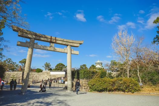 Osaka, Japan - December 15, 2019 : Beautiful scene in the park of Osaka Castle in Osaka City, Japan.