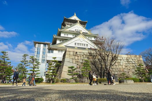 Osaka, Japan - December 15, 2019 : Beautiful scene in the park of Osaka Castle in Osaka City, Japan.