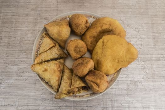 Samosas filled dumplings. Food from Pakistan and India.