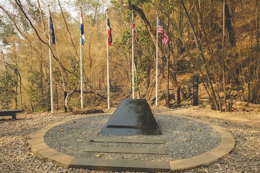 Kanchanaburi, Thailand - January 17, 2020 : Hellfire pass Memorial stone in Kanchanaburi province, Thailand. This is the memorial place dedicated to Prisoners of War (WWII).