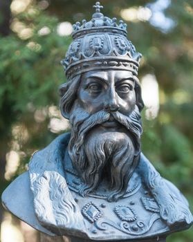 September 23, 2017 Moscow Russia Bust of Tsar Ivan IV of Grozny made by Zurab Tsereteli on the Rulers Alley in Moscow.