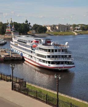 Passenger cruise liner on the Volga River in Uglich.