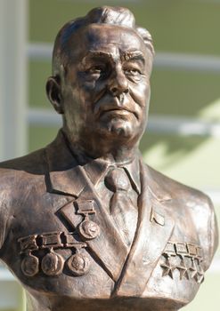 September 23, 2017 Moscow Russia Bust of General Secretary of the CPSU Central Committee Leonid Brezhnev made by Zurab Tsereteli on the Rulers Alley in Moscow.