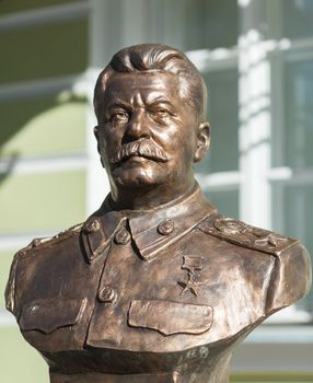 September 23, 2017 Moscow Russia Bust of the General Secretary of the CPSU Central Committee Joseph Stalin made by Zurab Tseriteli on the Rulers Alley in Moscow.