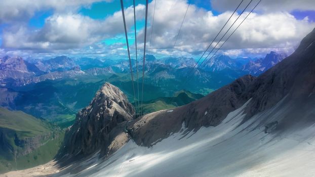 Time Lapse of Marmolada Cable Car view in summer season, italian alps.