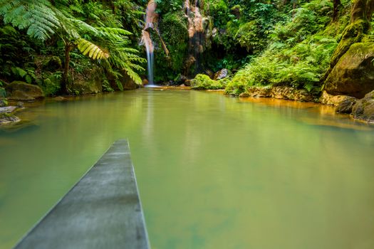 Waterfall in Caldeira Velha, ribeira grande, Natural Spa, Sao Miguel, Azores, Portugal