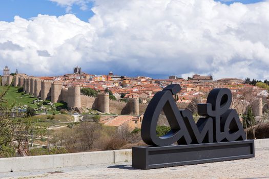 Avila, Spain - June 25, 2019: Avila view from Los cuatro postes (The four post). Castile and Leon, Spain