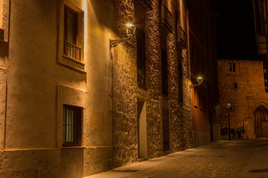 Avila streets at night, Castile and Leon, Spain