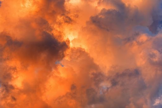 Dramatic sky with cloud. Clouds in the sky. Red smoke