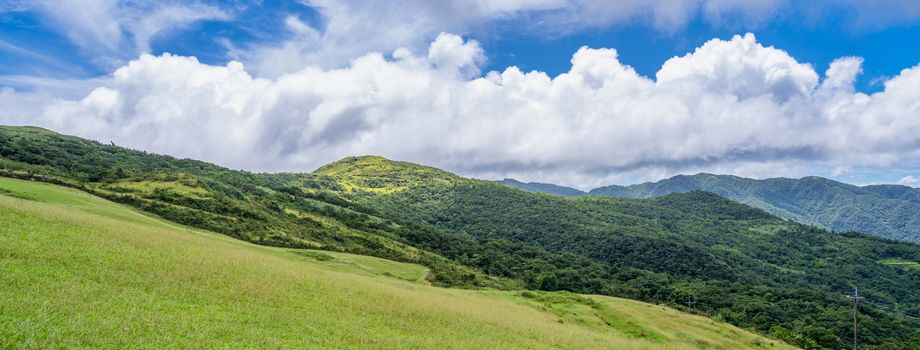 Beautiful grassland, prairie in Taoyuan Valley, Caoling Mountain Trail passes over the peak of Mt. Wankengtou in Taiwan.