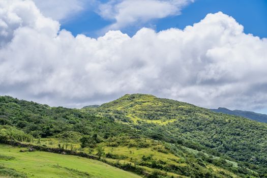 Beautiful grassland, prairie in Taoyuan Valley, Caoling Mountain Trail passes over the peak of Mt. Wankengtou in Taiwan.