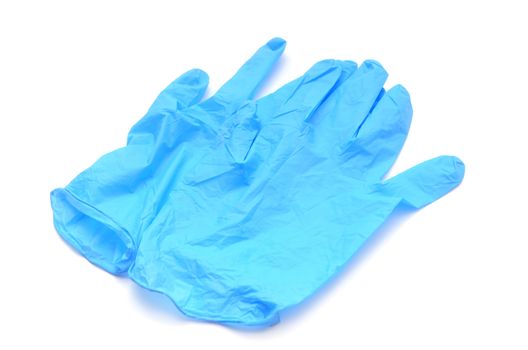 Blue medical gloves isolated on white background.