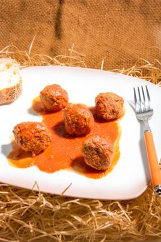 Meatballs Italian  polpette fine cuisine with tomato sauce