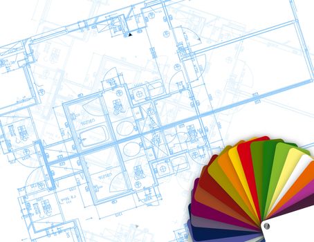 blueprint and palette of colors illustration