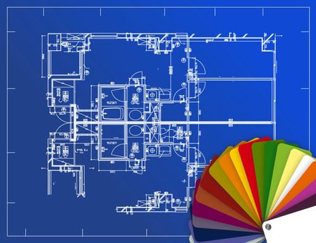 blueprint and palette of colors illustration