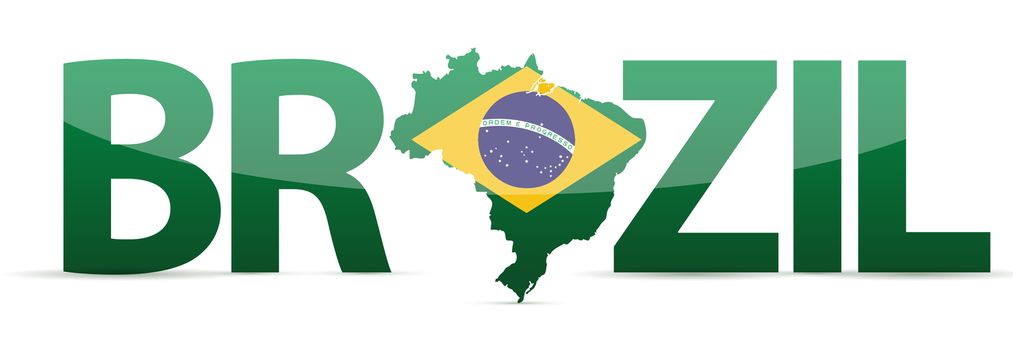 Brazil map text with flag illustration