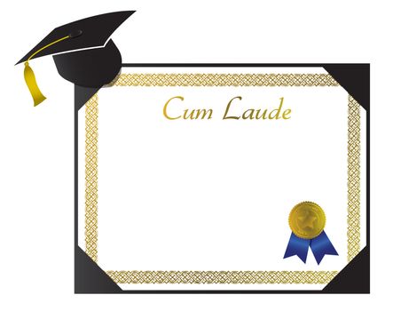 Cum Laude College Diploma with cap and tassel