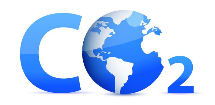 chemical symbol CO2 for carbon dioxide in blue