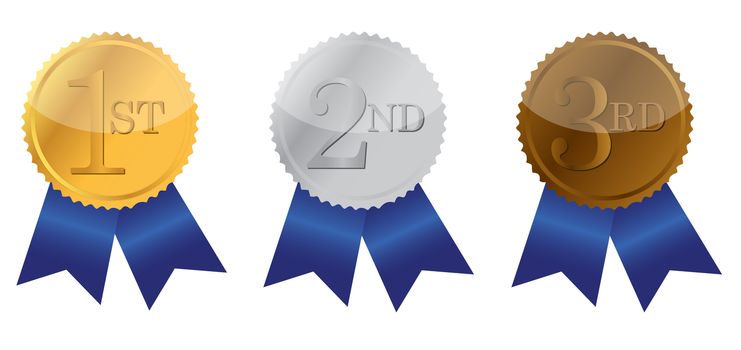 Three ribbon of Achievement, gold, silver and bronze illustration design