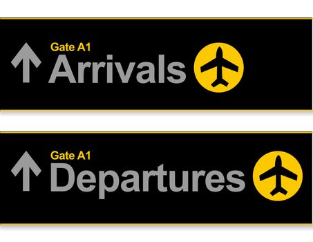 Arrival and departures airport signs isolated over a white background.