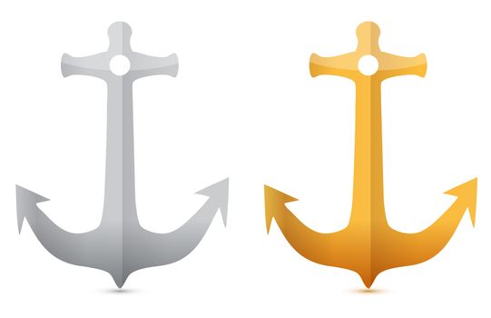 Gold and silver anchors illustrations designs on white