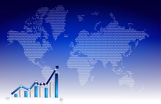 Business graph with world background illustration design