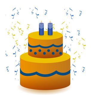 Colorful Birthday cake illustration design isolated over a white background with confetti