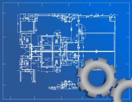 detailed blueprint and gear illustration design