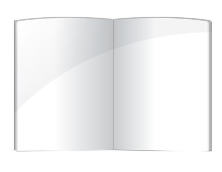 Blank magazine spread or note book pages design template over white background.