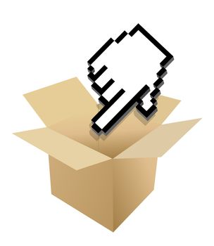 Hand Cursor and shipping box illustration over white