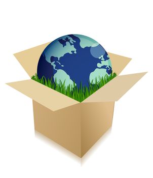 Globe in a shipping box with grass