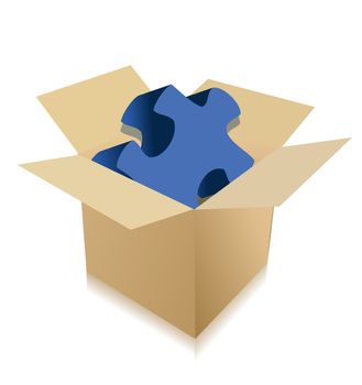 Cardboard box with puzzle on a white background.