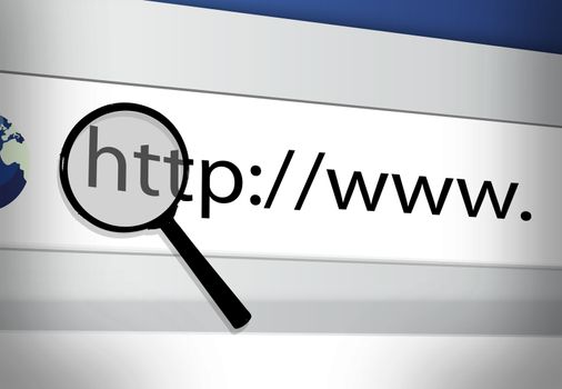Browser illustration with a magnify glass over the url.