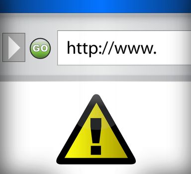 internet browser with yellow warning sign illustration design