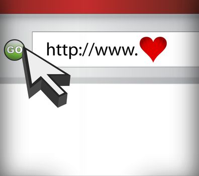 Computer Screen, concept of love in cyberspace illustration